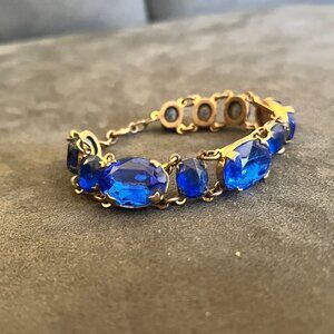 Vintage Art Deco Royal Blue Crystal Rhinestone Bracelet